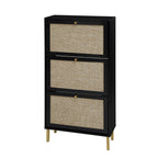 Modern Rattan 3 Door Shoe Rack Cabinet For Entryway