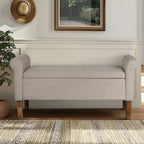Upholstered Storage Bench With Rolled Armrests - Beige