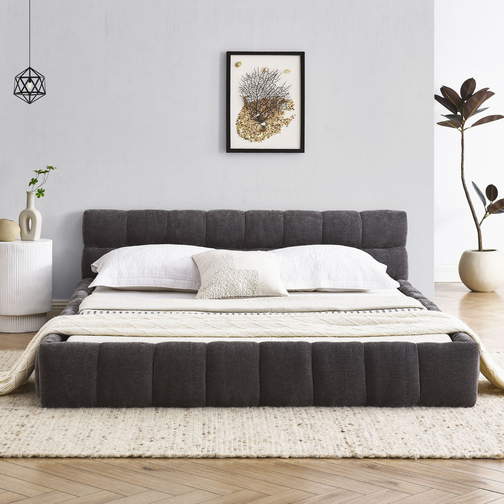 Modern Platform Bed Frame With Thick Fabric