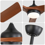 Ceiling Fan With 3 Blades, Remote Control Reversible DC Motor, Dimmable Light, And 1H / 4H / 8H Timer - Black