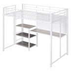 Metal Loft Bed With Desk, 3 Shelves And Ladder