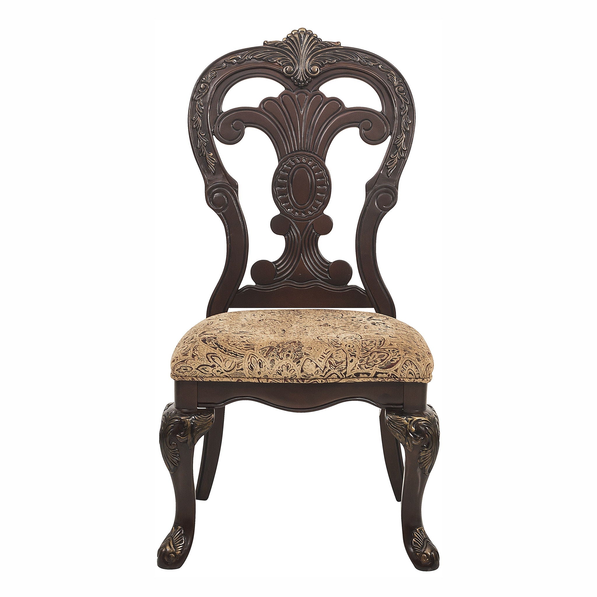 Elegant Style Beautiful Side Chairs 2 Piece Set Cherry With Tipping Fabric Upholstered Traditional Dining Furniture - Cherry