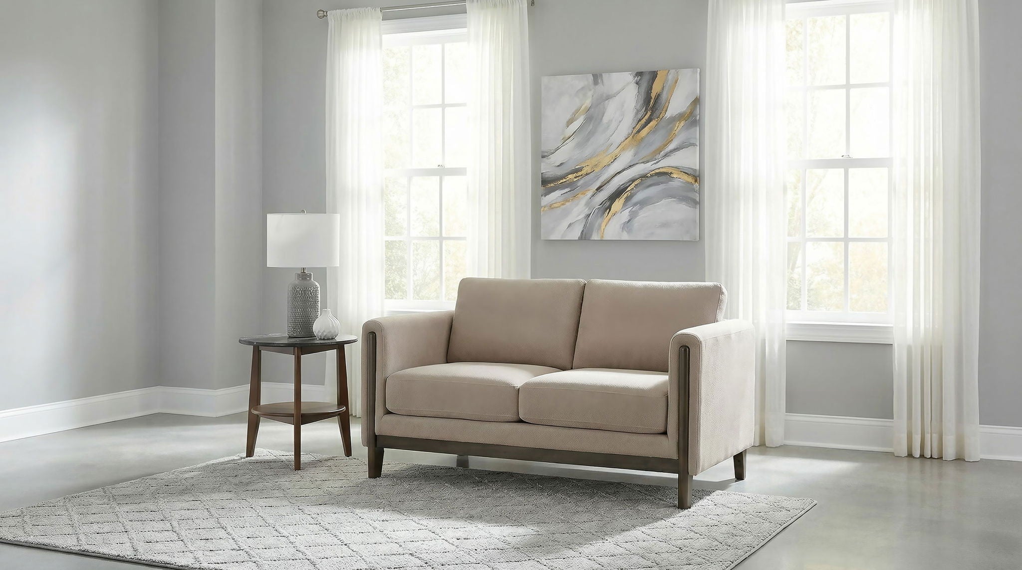 Islington Fabric Upholstered Panel Arm Loveseat Taupe