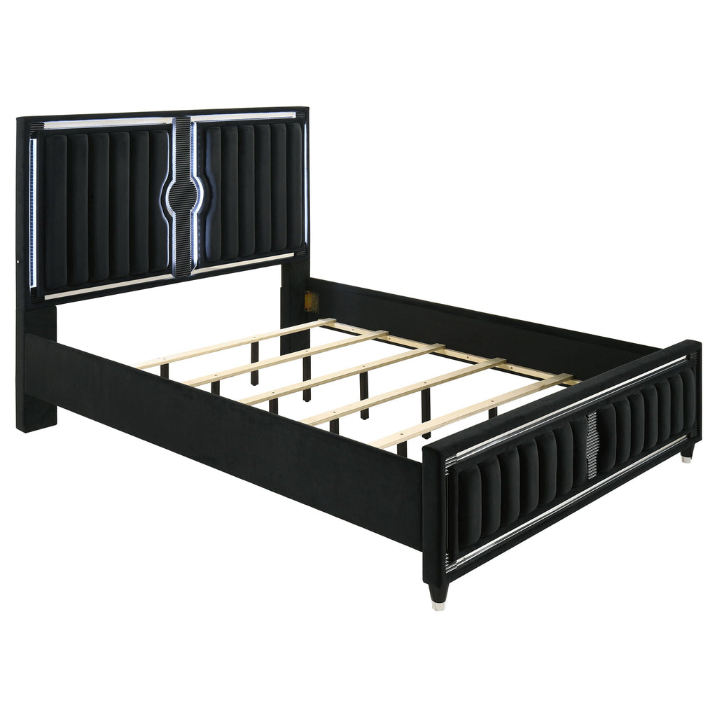 Ravenne 5-piece Velvet Upholstered California King LED Bedroom Set Black