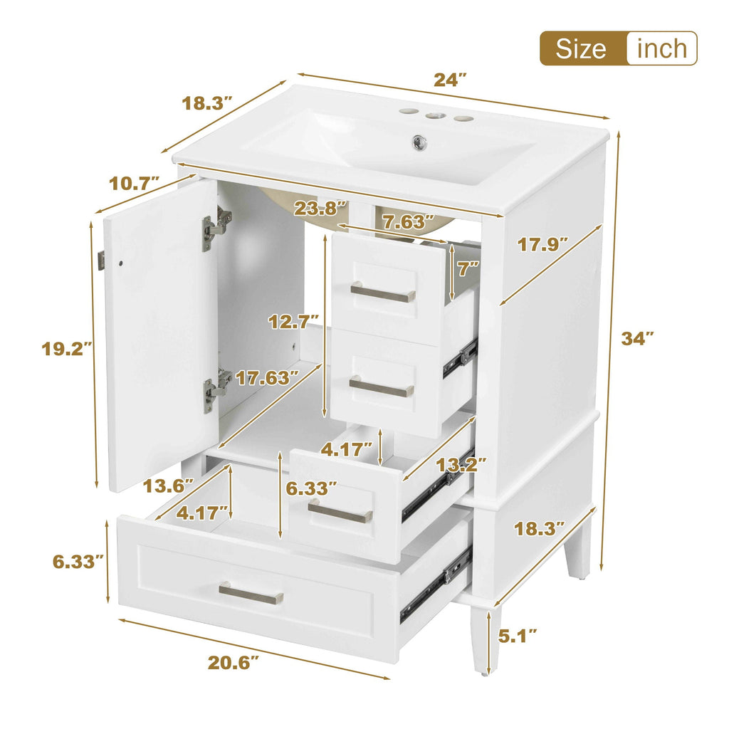 Bathroom Vanity, Modern Bathroom Cabinet With Sink Combo Set, Bathroom Storage Cabinet With A Soft Closing Door And 3 Drawers, Solid Wood Frame