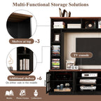 Wall Unit Entertainment Center With Bookshelves For TVs Up To 80", Tempered Glass Doors And Adjustable Shelves