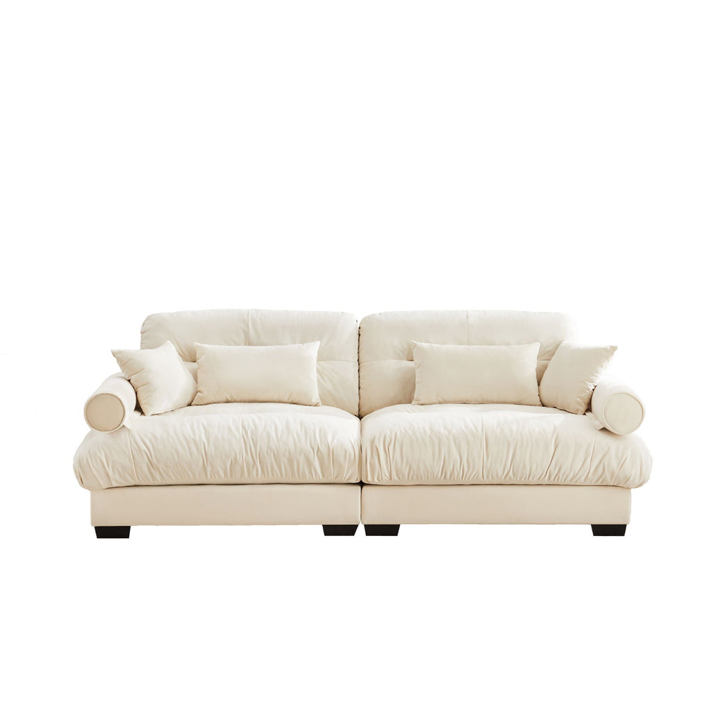 Modern Sofa With Bolstered Armrests And Pillows