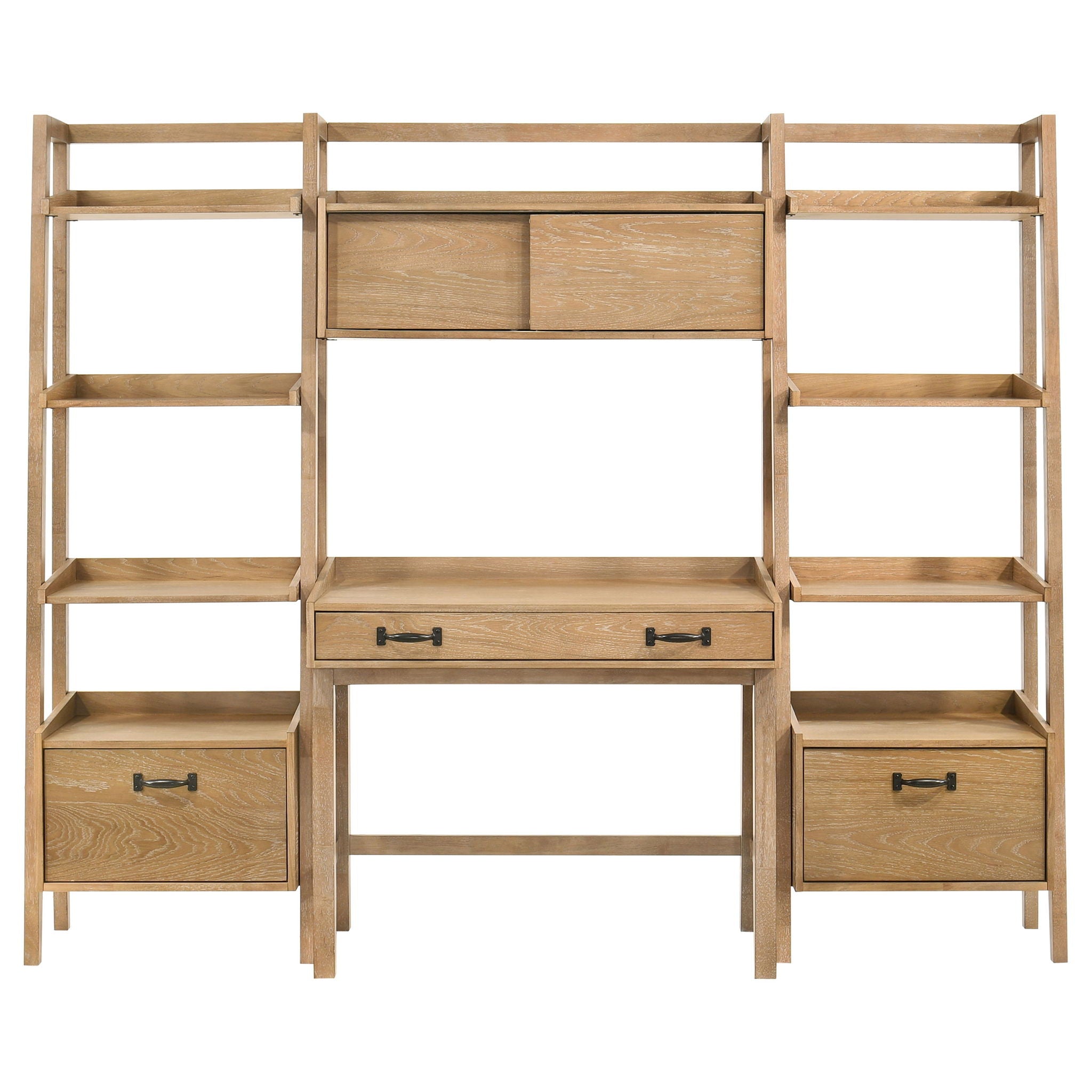 Fabian 4-piece Computer Desk and Bookshelf Set Distressed Light Brown
