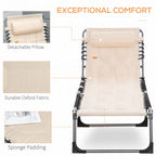 Outsunny - Padded Folding Chaise Lounge Chair, Outdoor 6-Level Reclining Camping Tanning Chair With Headrest For Beach, Yard, Patio, Pool - Beige