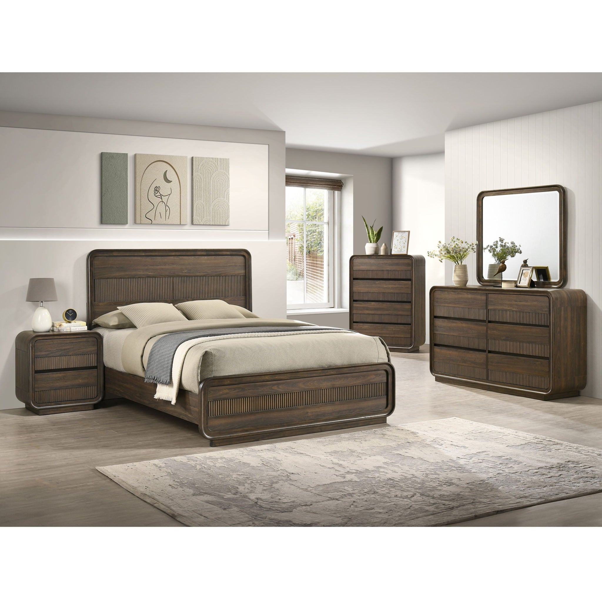 Flair Rounded Edges 1 Piece Chest, 5 Drawer Storage Bedroom Furniture - Brown