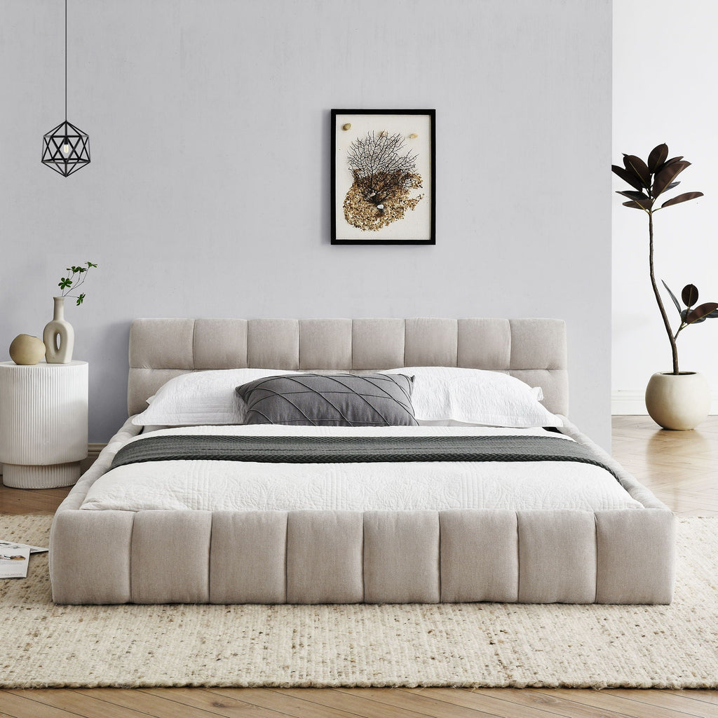 Modern Platform Bed Frame With Thick Fabric