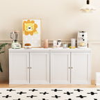 Kitchen Storage Cabinet With Double Doors, Adjustable Shelves, Sideboard Buffet For Dining Room - White