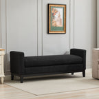 Elegant Upholstered Bench, Daybed, Ottoman With Wood Legs & 2 Bolster Pillows - Black Boucle