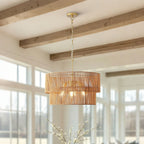 Chandelier, 2 Tier Boho Wabi Sabi Pendant Light, Hanging Ceiling Lamp - Gold