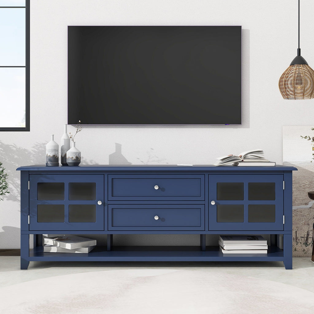 TV Stand, Entertainment Center With Dual Drawers And Hidden Storage, Cabinet With Soft Closing Doors And Sleek Panel Design