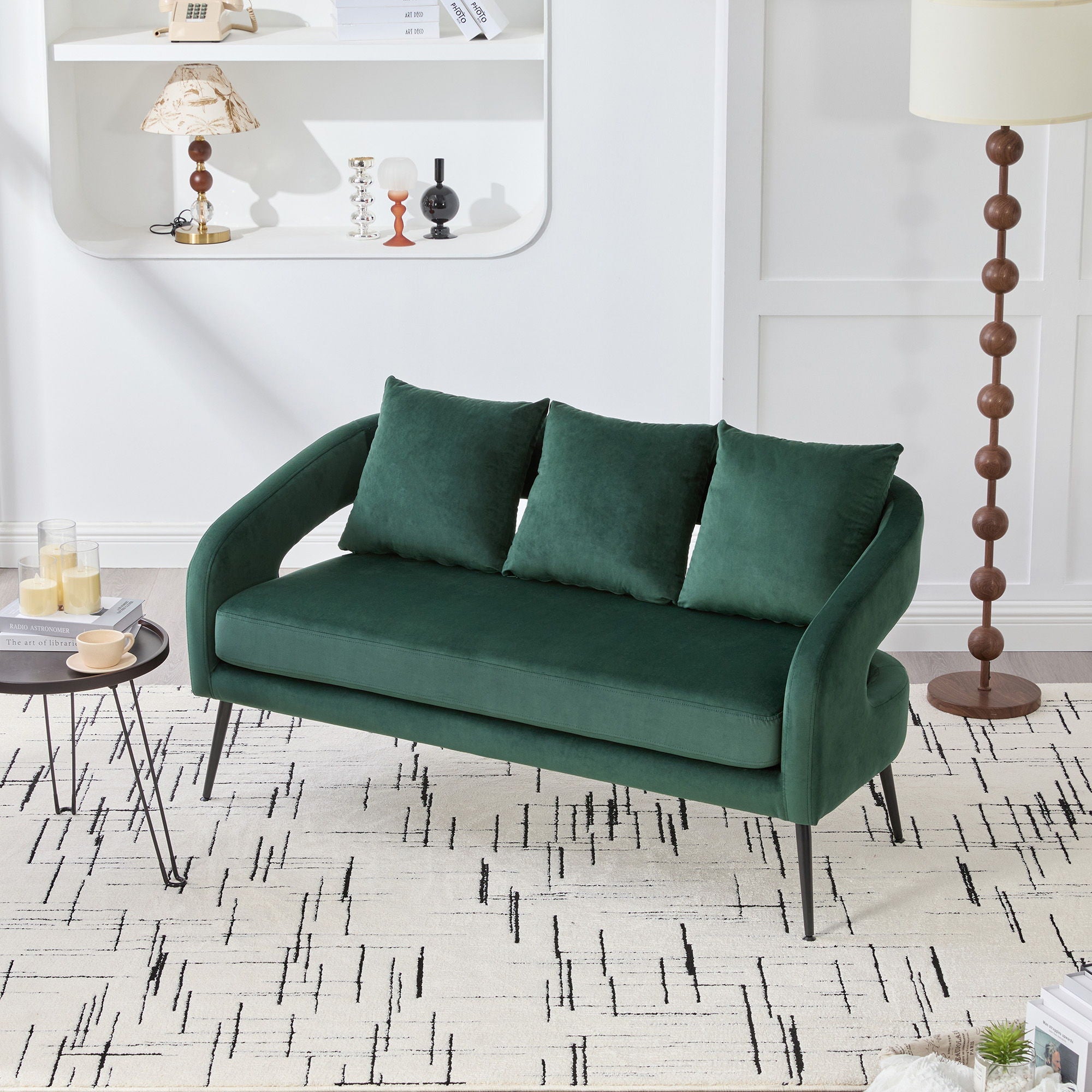 Open Back Loveseat Settee With 3 Pillows