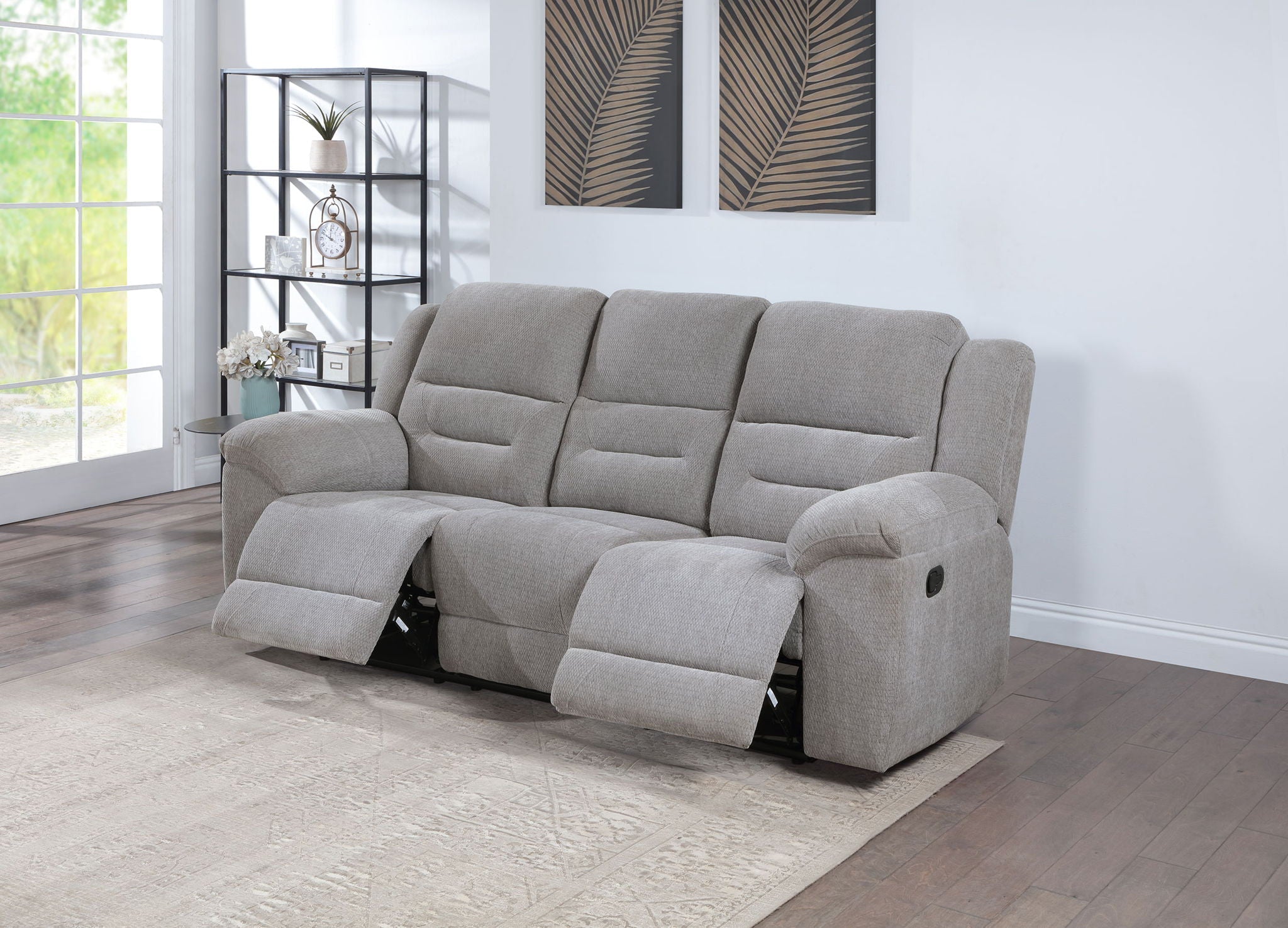Gilson Chenille Upholstered Reclining Sofa Grey