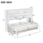Murphy Cabinet Bed With Folding Sofa, Built In Storage Shelves And LED Light