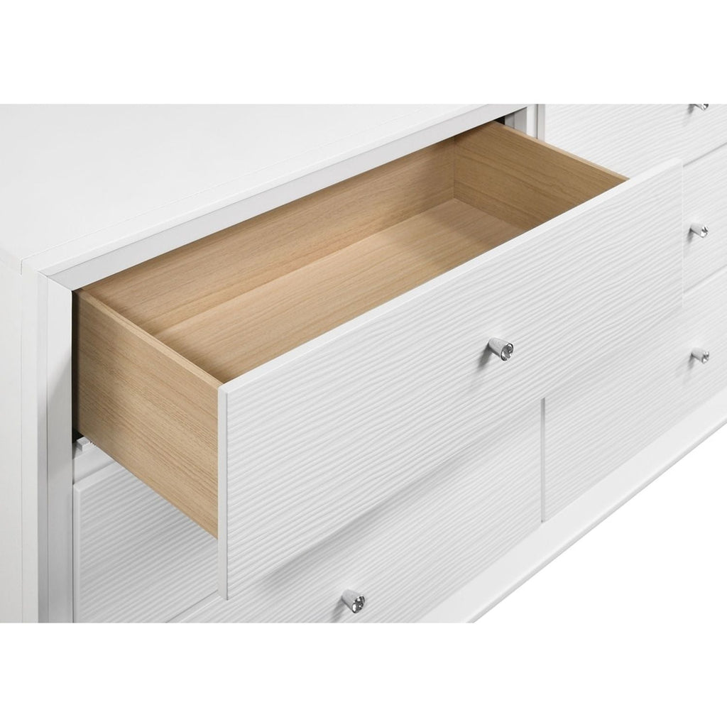 Dresser With Mirror, Angled Legs, Round Knobs - White