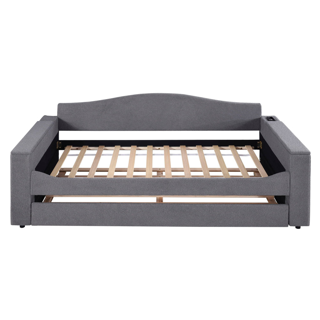 Upholstered Daybed With Storage Armrests, Trundle And Latest Integrated tooth Audio System
