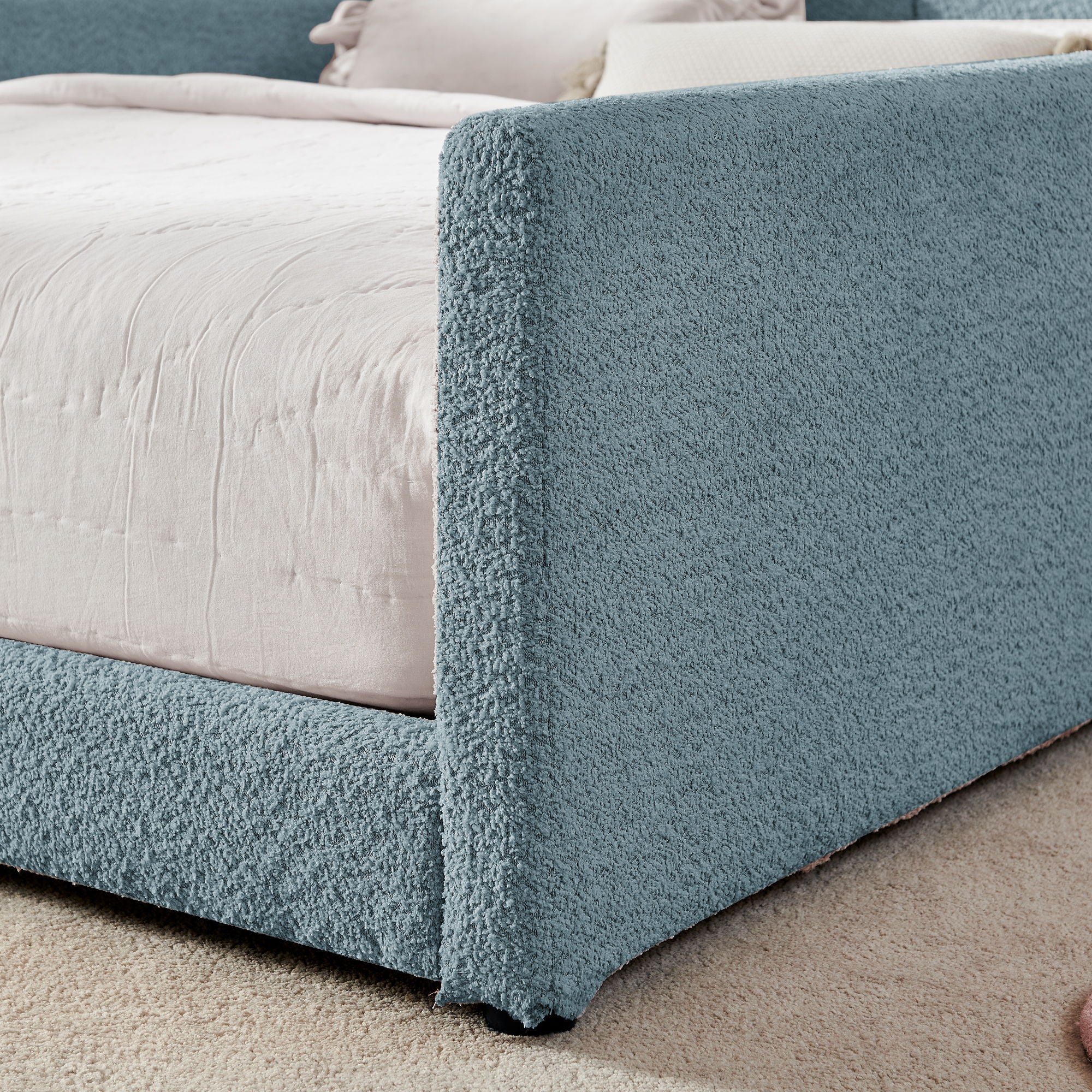 Cute Rabbit Ear Upholstered Platform Bed Frame With Safety Rail