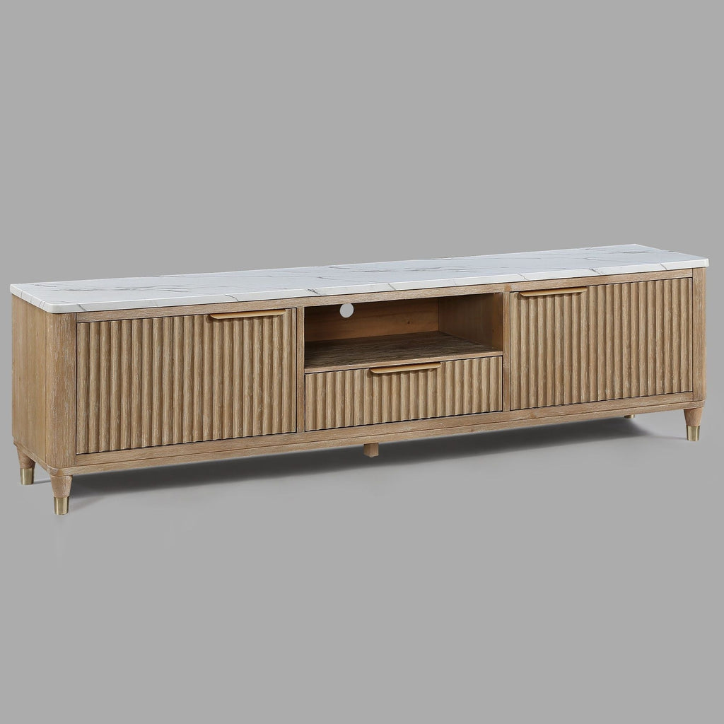 Fluted TV Stand With Accents - Natural Wood / White