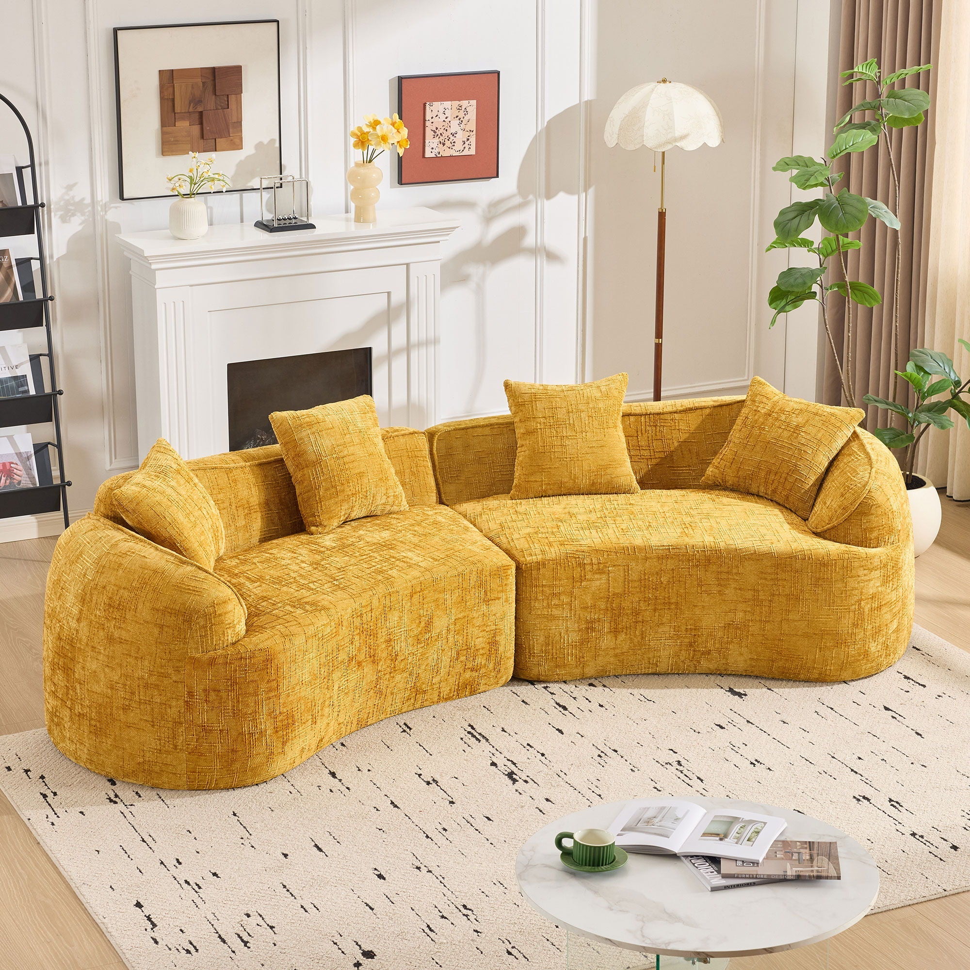 Curved Compressed Sofa, Nordic-Style Design For Living Room