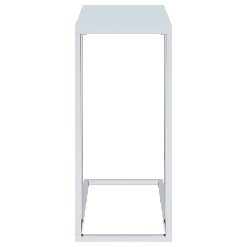 Stella White Glass Top C-Shaped Sofa Side Table Chrome