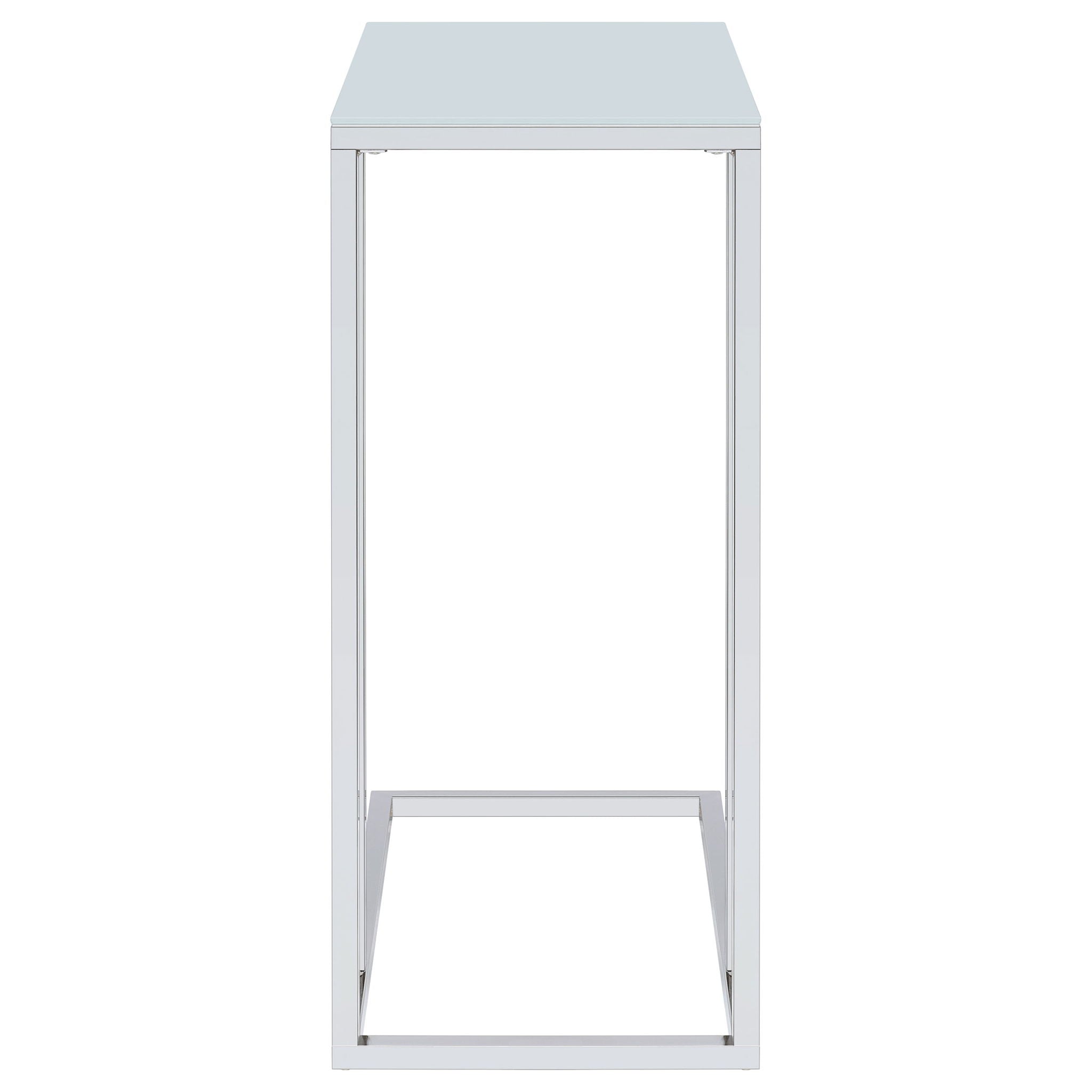 Stella White Glass Top C-Shaped Sofa Side Table Chrome