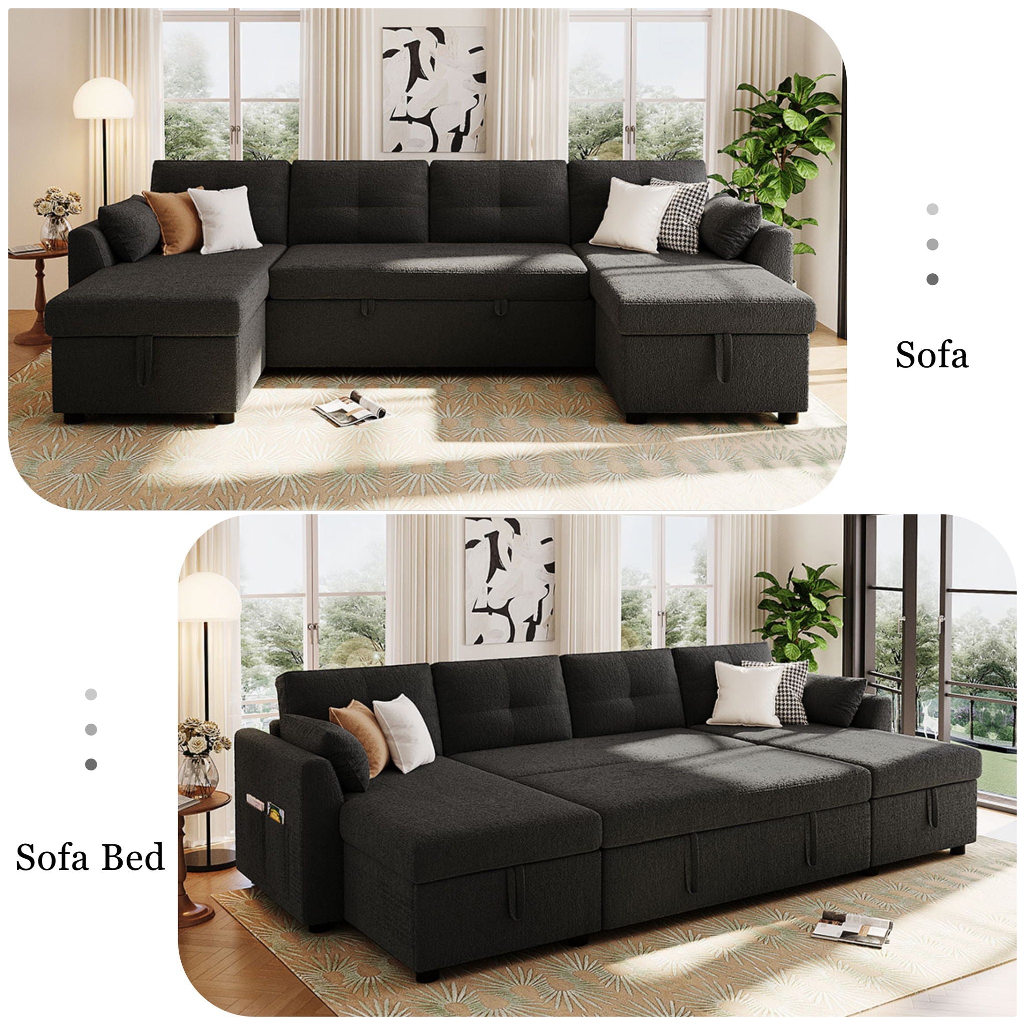 U-Shaped Sectional Sofa Bed With Storage And USB Ports