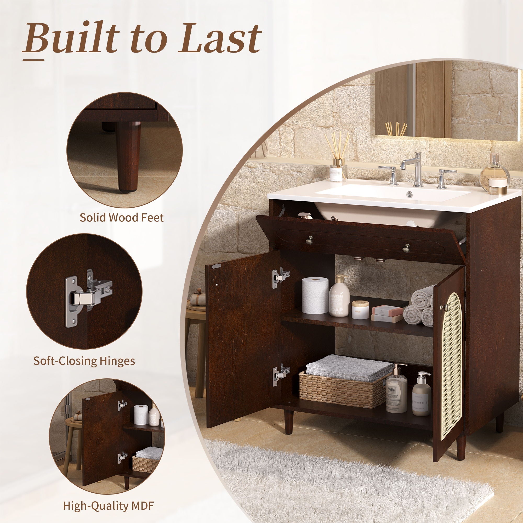 Modern Bathroom Vanity With Sink, Cabinet With Adjustable Shelf