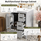 Bathroom Vanity With Sink, Soft Close Door, Double Layer Door Shelf And 3 Drawers - Gray