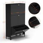 3 Drawer All Steel Shoe Cabinet, Freestanding Storage Organizer With Flip Door
