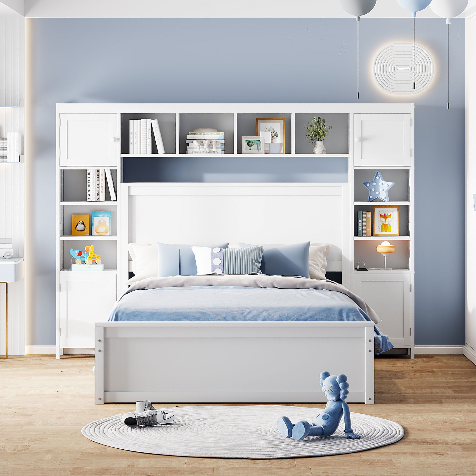 Bed With All In One Cabinet, Shelf And Sockets, Trundle