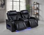 Zuma Faux Leather Dual Power Reclining LED Loveseat Black