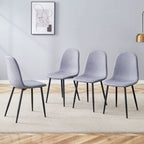 Luxury Simple Chair Linen Cotton High Resilience Dining Chair With Black Metal Legs (Set of 4) - Light Gray
