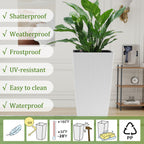 Square Large Planter With Automatic Watering System For Home And Garden (Set of 2) - White
