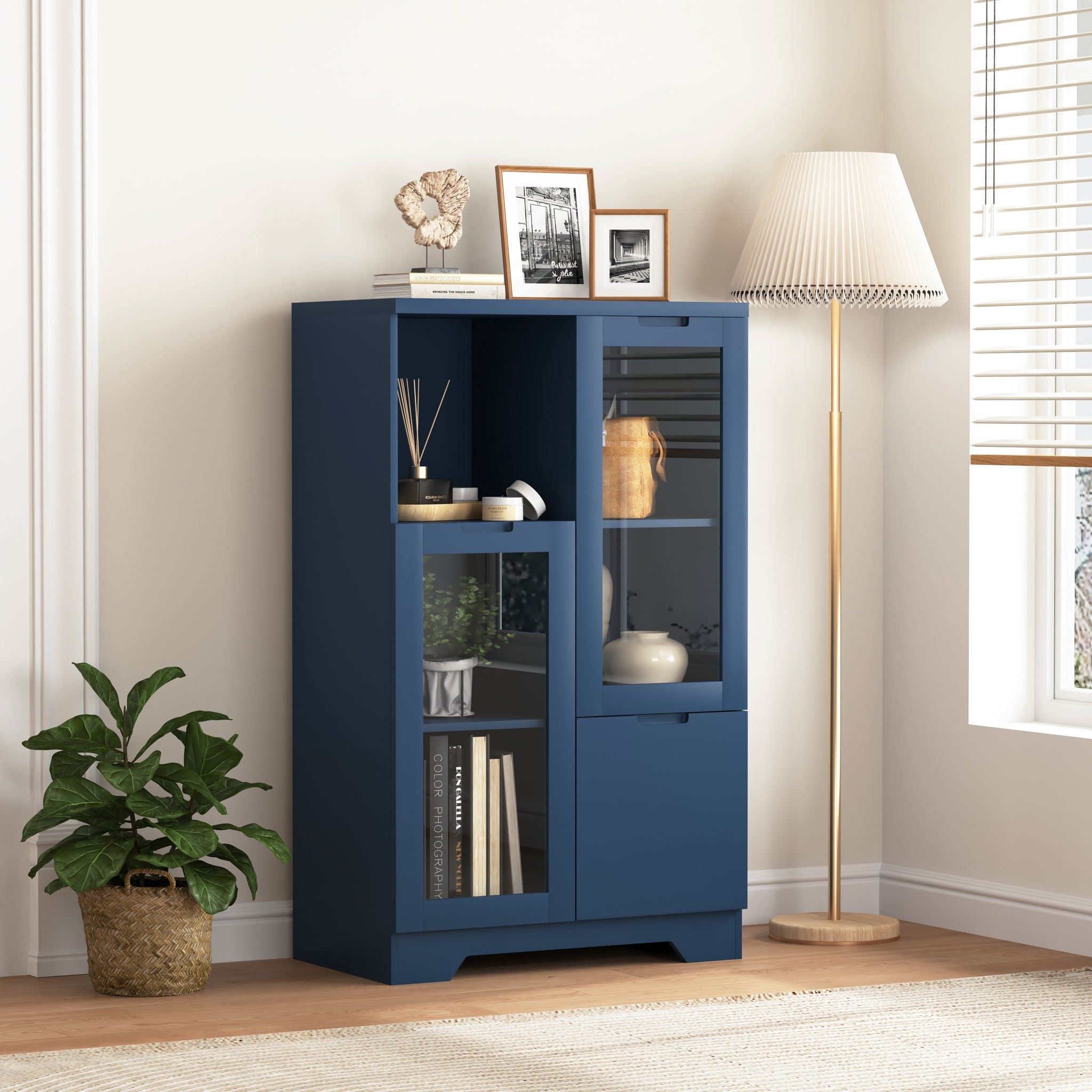 Modern Cabinet With Glass Doors And Drawer