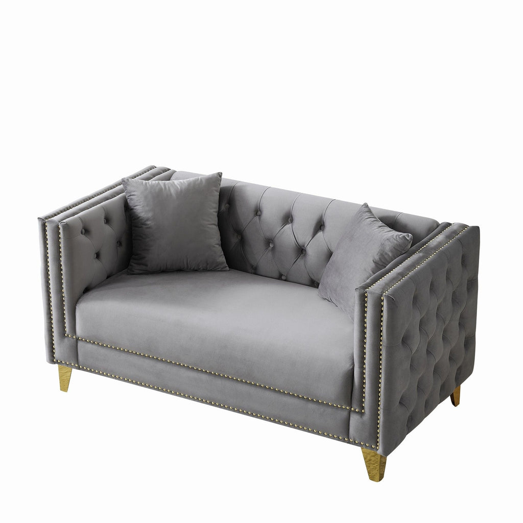 2 Seater Deep Seat Sofa With Button Nailhead, Square Arm