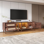 TV Stand With 3 Cabinets & 2 Drawers, LED Light Media Console For TVs Up To 80" - Dark Brown