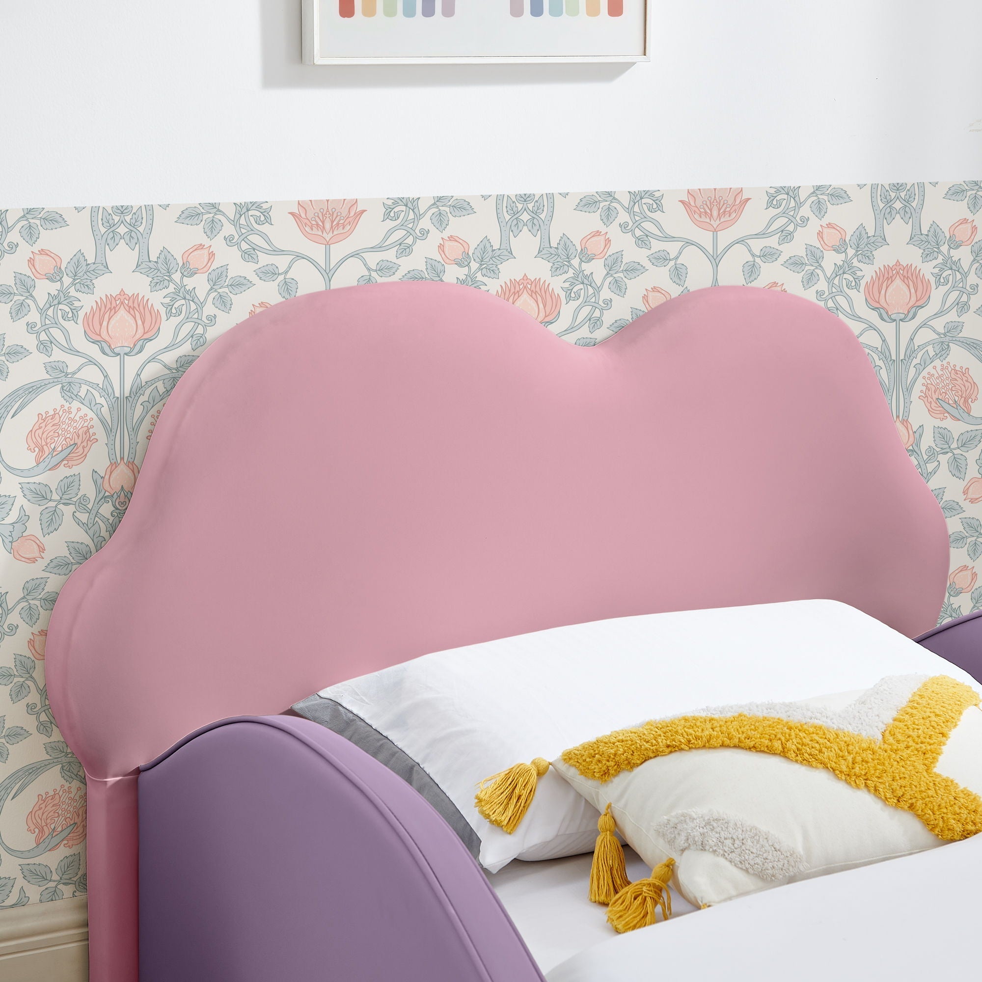 Cute Cloud Shape Bed With Guardrails Cartoon Design, Storage Pocket