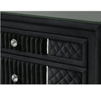 1 Piece Nightstand Upholstery Textured Look Luxurious Feel Drawer Fronts Crystal Style Knobs - Black