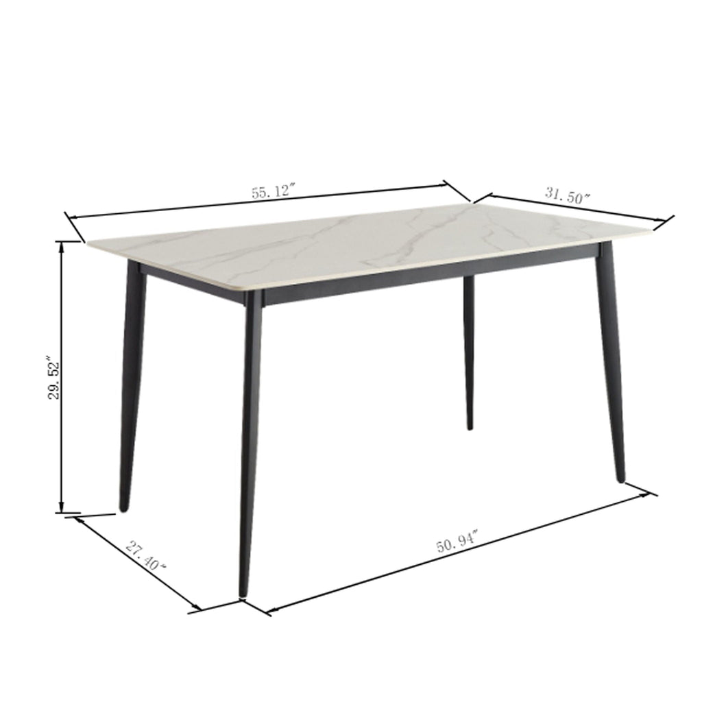 Dining Table Round White Sintered Stone Top Heavy Duty Metal Legs Waterproof Surface For Kitchen Dining Room Or Office Furniture - White / Black