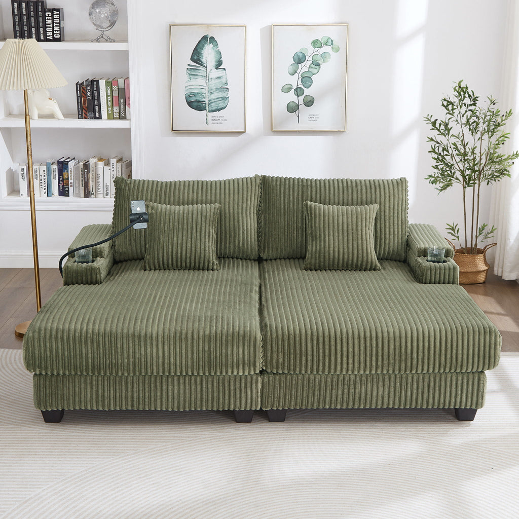 Modern Chaise Sofa With Adjustable Backrest, Cup Holders, Phone Holder & Storage Compartments For Living Room