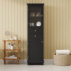 Tall Bathroom Storage Cabinet With Glass Doors, Free-Standing, Two Drawers, And Adjustable Shelves, Board, Painted Perfect For Displaying Your Favorite Items