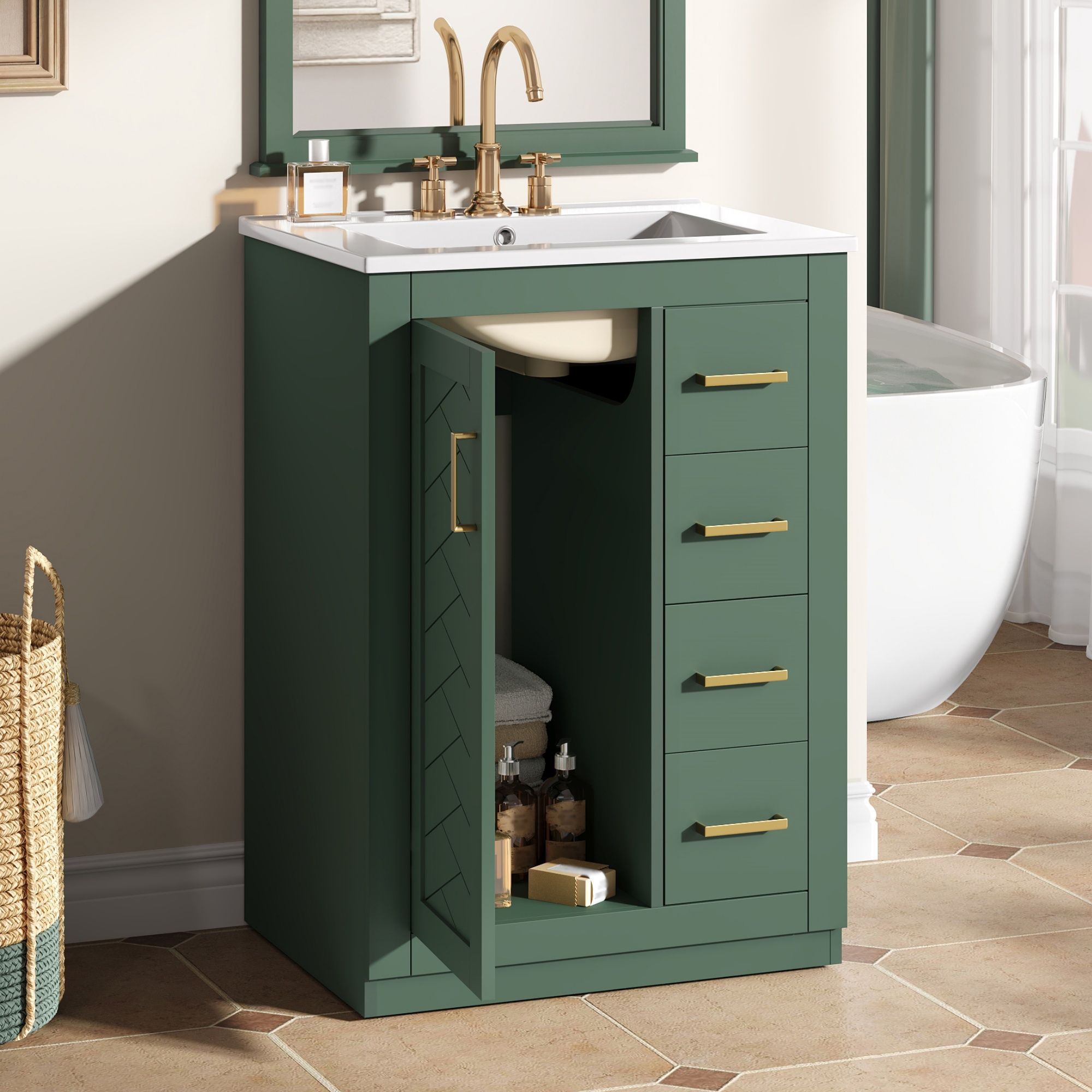 Modern Bathroom Vanity With 1 Door And 3 Drawers