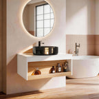 Floating Bathroom Vanity With Vessel Sink With Open Shelf Storage
