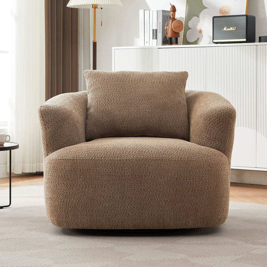360° Swivel Barrel Sofa Chair With Throw Pillow, Upholstered Accent Chair