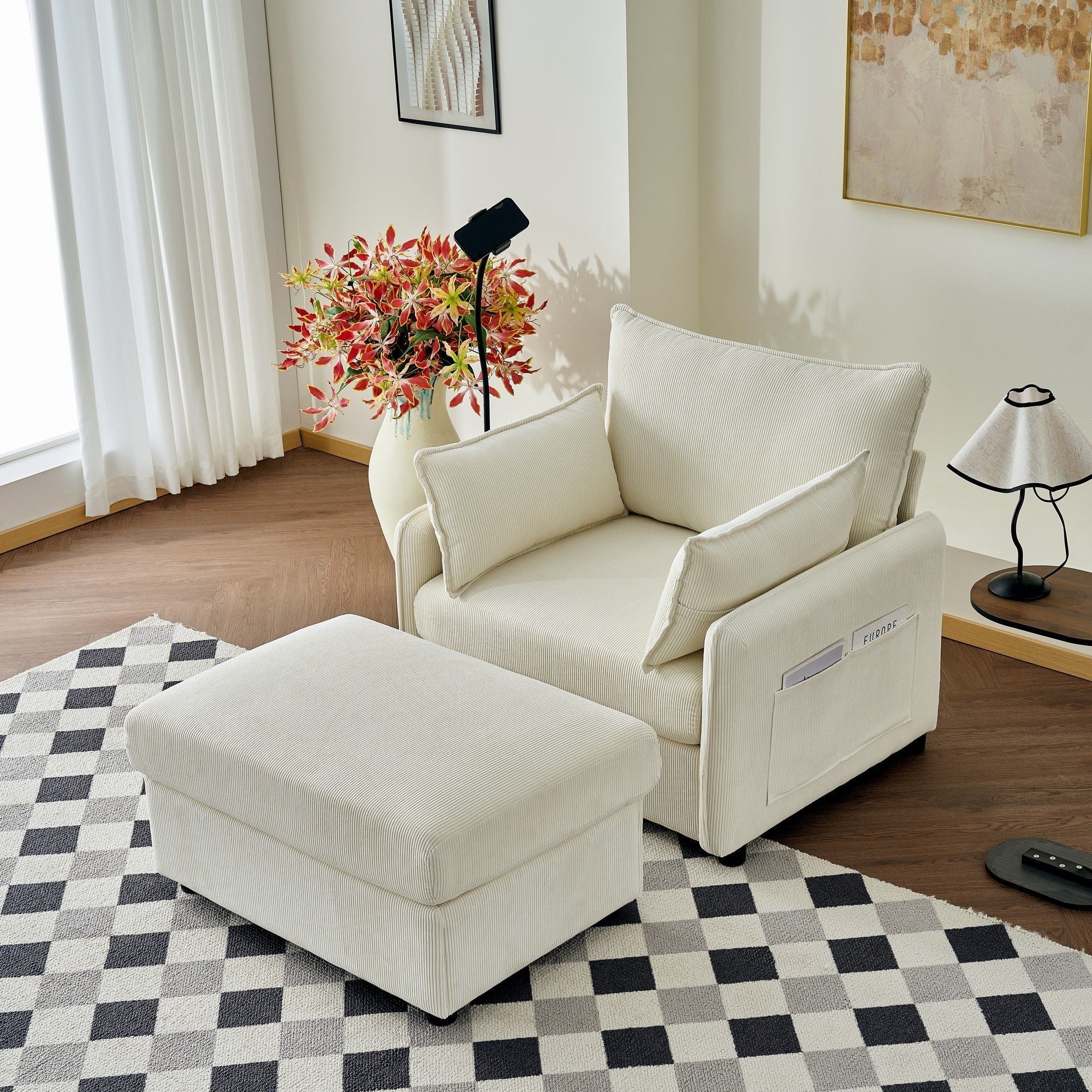 Comfy Oversized Chaise Lounge Chair With Ottoman And Storage