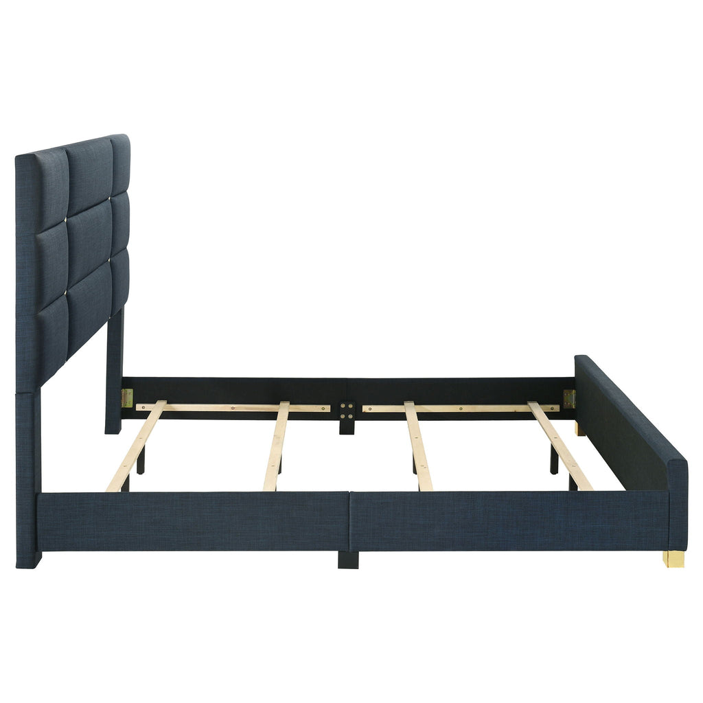 Ines 56-inch Fabric Upholstered Eastern King Panel Bed Navy